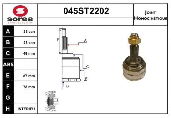 Jeu de joints, arbre de transmission STARTCAR 045ST2202