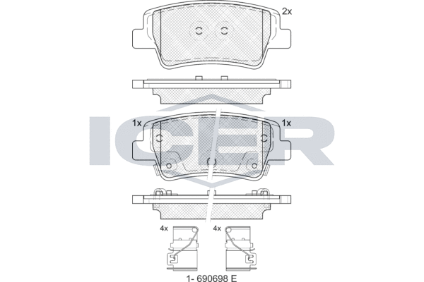 Kit de plaquettes de frein, frein à disque ICER 182471