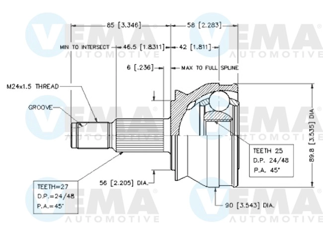 Jeu de joints, arbre de transmission VEMA 18260