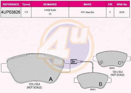 Kit de plaquettes de frein, frein à disque 4u 4UP03826