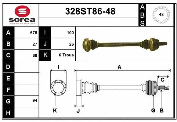 Arbre de transmission STARTCAR 328ST86-48