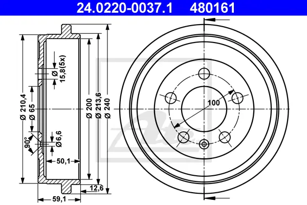 Tambour de frein ATE-APAC 24.0220-0037.1