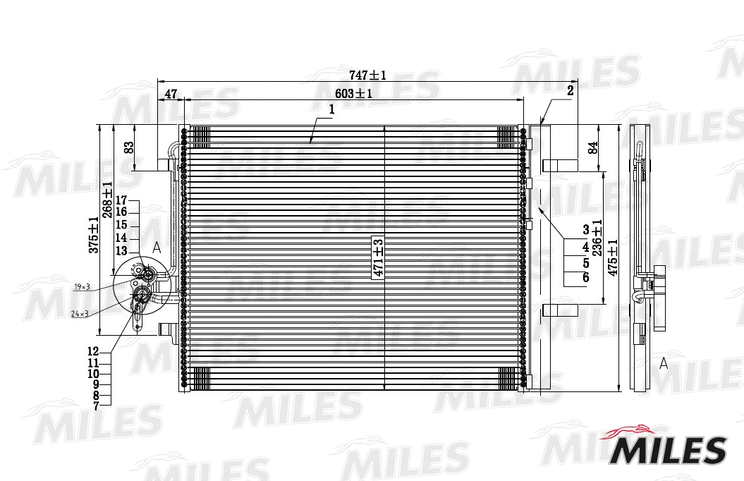 Condenseur, climatisation MILES ACCB025