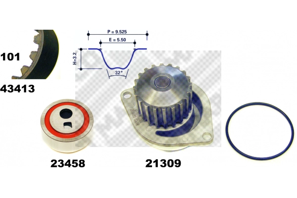Pompe à eau + kit de courroie crantée MAPCO 41413