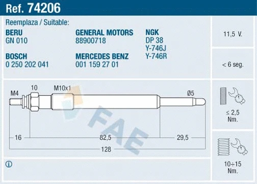 Bougie de préchauffage FAE 74206