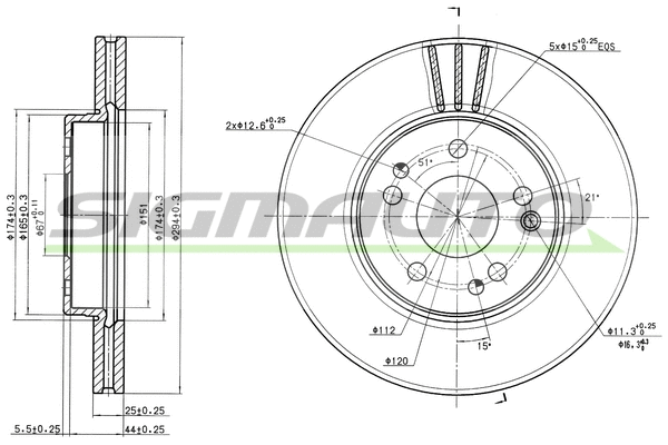 Disque de frein SIGMAUTO DBA725V