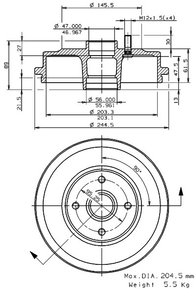 Tambour de frein VILLAR 627.0226