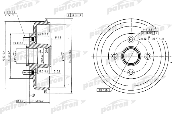 Tambour de frein PATRON PDR1584