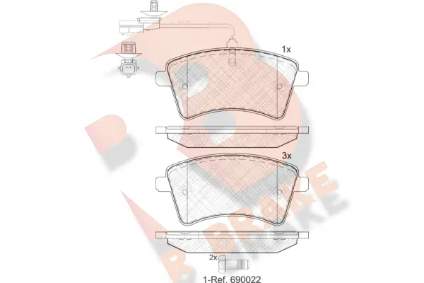 Kit de plaquettes de frein, frein à disque R BRAKE RB1854-203