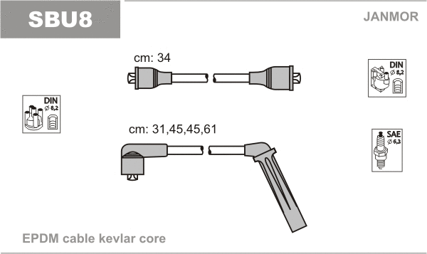 Kit de câbles d'allumage JANMOR SBU8