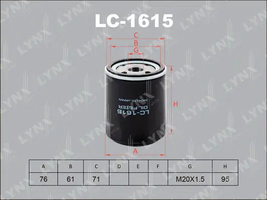 Filtre à huile LYNXAUTO LC-1615