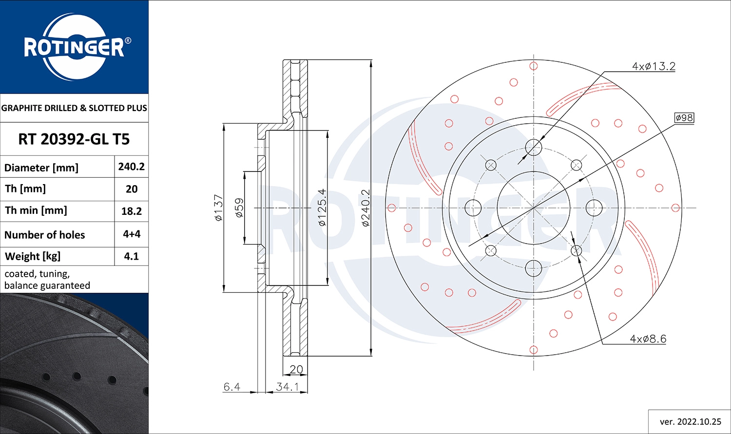 Disque de frein ROTINGER RT 20393-GL T5