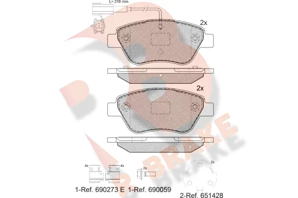 Kit de plaquettes de frein, frein à disque R BRAKE RB1444-208