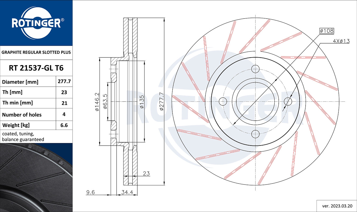 Disque de frein ROTINGER RT 21537-GL T6