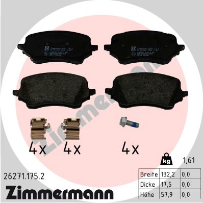 Kit de plaquettes de frein, frein à disque ZIMMERMANN 26271.175.2