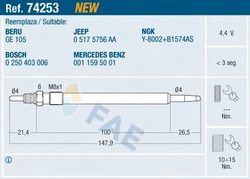 Bougie de préchauffage FAE 74253