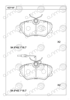 Kit de plaquettes de frein, frein à disque ASIMCO KD7197