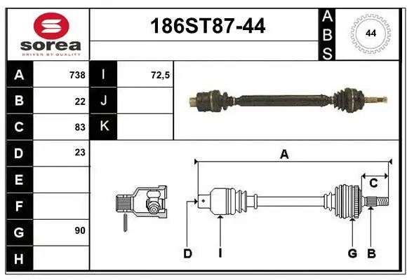 Arbre de transmission STARTCAR 186ST87-44