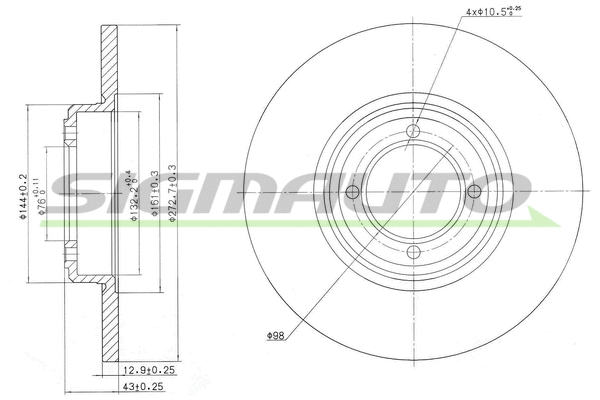 Disque de frein SIGMAUTO DBA012S