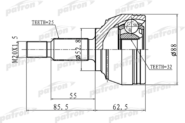 Jeu de joints, arbre de transmission PATRON PCV1650
