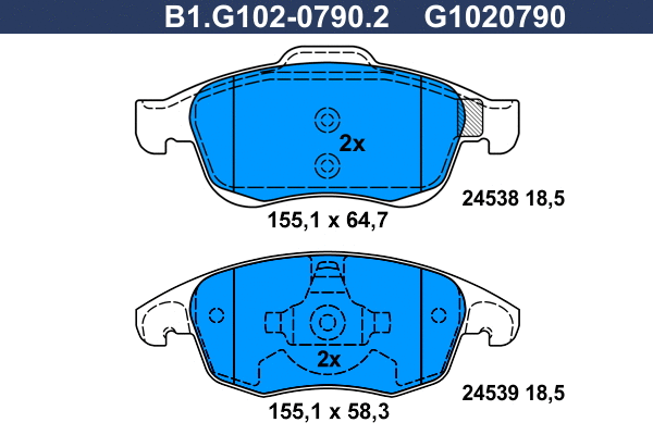 Kit de plaquettes de frein, frein à disque GALFER B1.G102-0790.2
