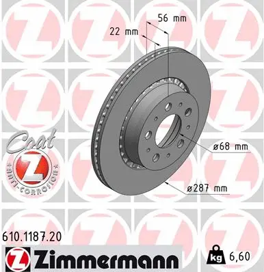 Disque de frein ZIMMERMANN 610.1187.20