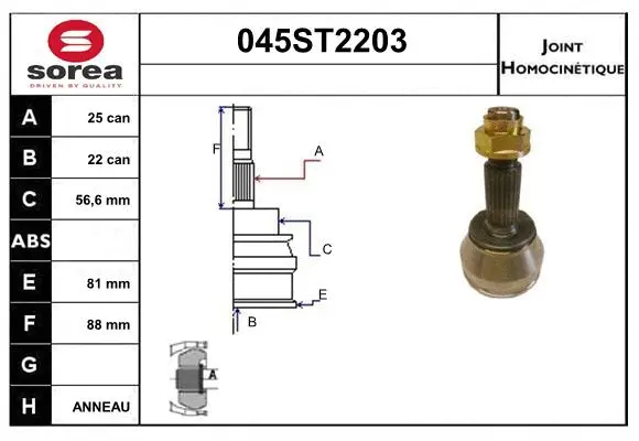 Jeu de joints, arbre de transmission STARTCAR 045ST2203