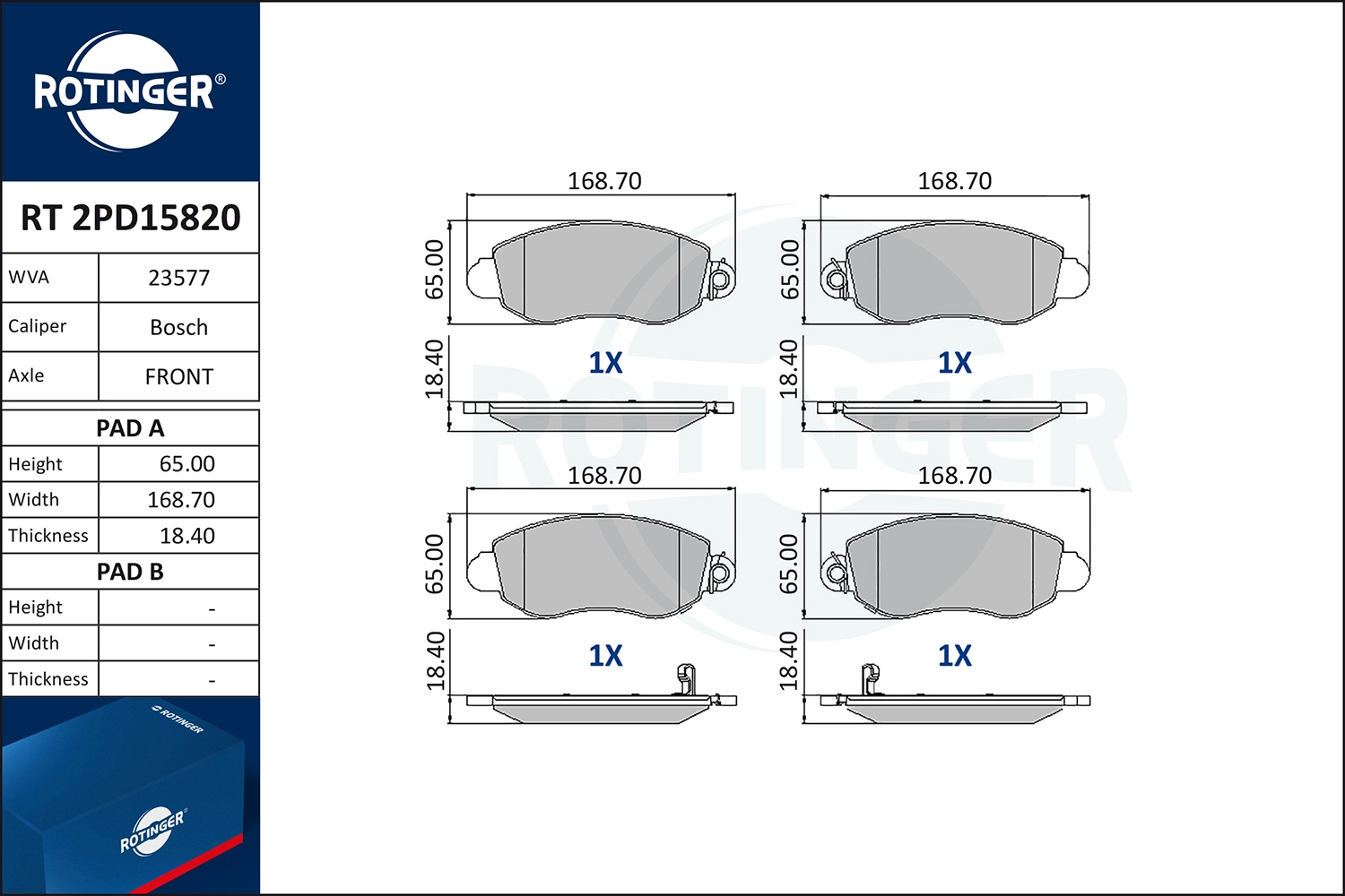 Kit de plaquettes de frein, frein à disque ROTINGER RT 2PD15820