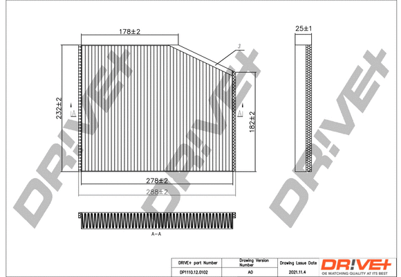 Filtre, air de l'habitacle Dr!ve+ DP1110.12.0102