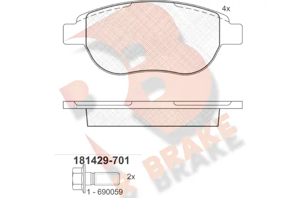 Kit de plaquettes de frein, frein à disque R BRAKE RB1429-701