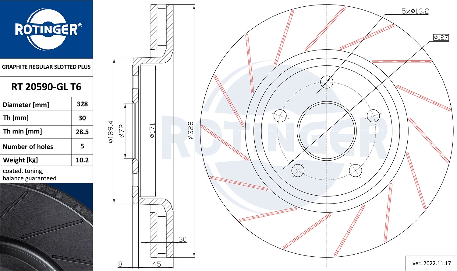 Disque de frein ROTINGER RT 20590-GL T6