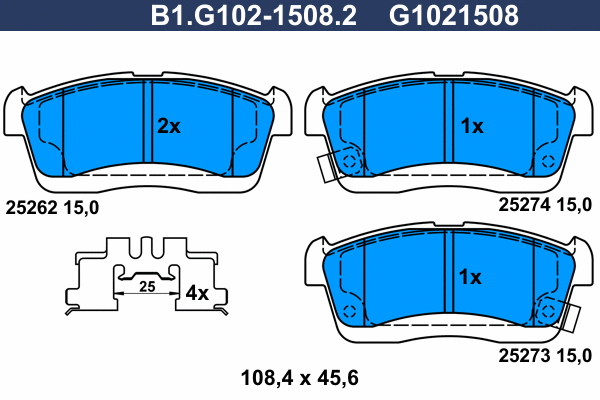 Kit de plaquettes de frein, frein à disque GALFER B1.G102-1508.2