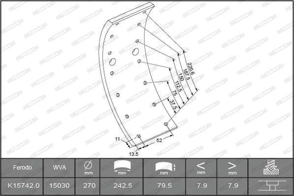 Kit de garnitures de frein, frein à tambour FERODO K15742.0-F3549