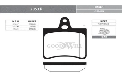 Kit de plaquettes de frein, frein à disque GOODWILL 2053 R