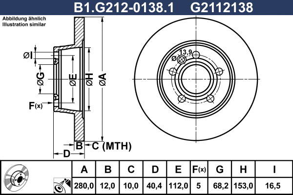 Disque de frein GALFER B1.G212-0138.1