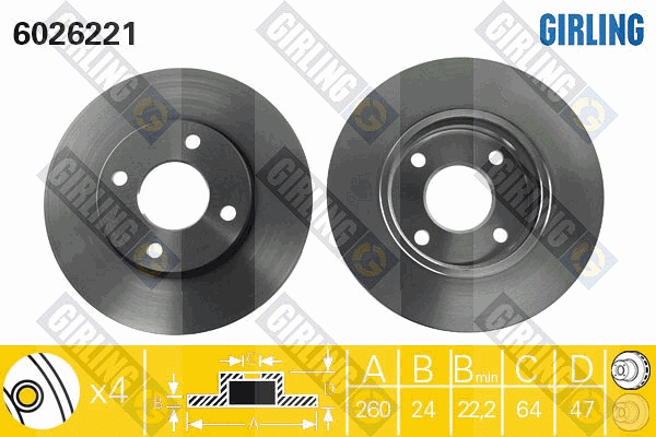 Disque de frein GIRLING 6026221