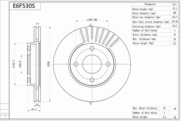 Disque de frein AISIN E6F530S