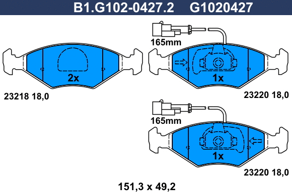 Kit de plaquettes de frein, frein à disque GALFER B1.G102-0427.2