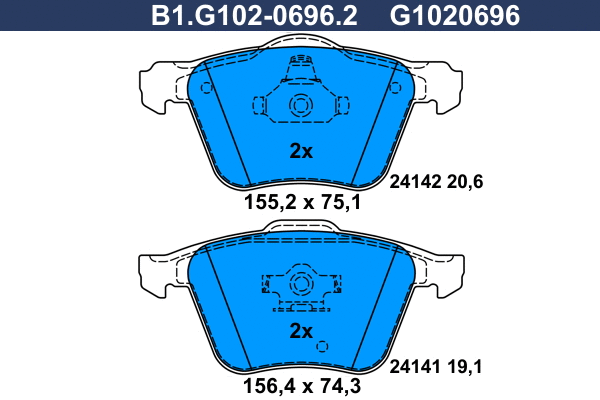 Kit de plaquettes de frein, frein à disque GALFER B1.G102-0696.2