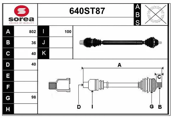 Arbre de transmission STARTCAR 640ST87
