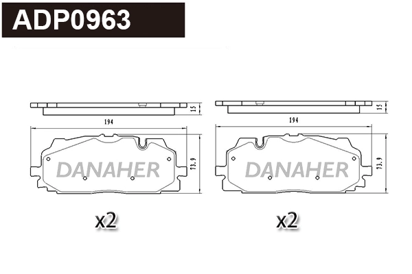 Kit de plaquettes de frein, frein à disque DANAHER ADP0963