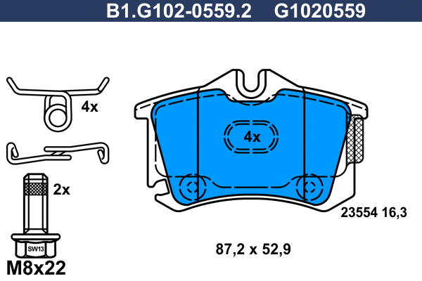 Kit de plaquettes de frein, frein à disque GALFER B1.G102-0559.2