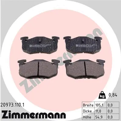 Kit de plaquettes de frein, frein à disque ZIMMERMANN 20973.110.1