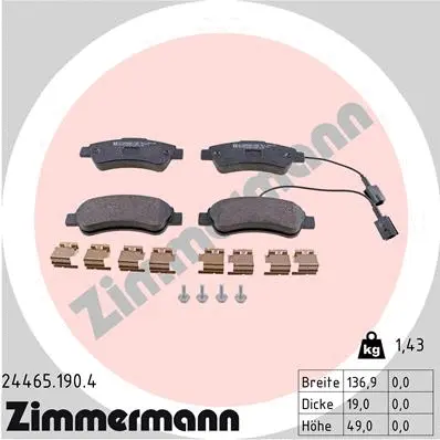 Kit de plaquettes de frein, frein à disque ZIMMERMANN 24465.190.4