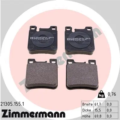 Kit de plaquettes de frein, frein à disque ZIMMERMANN 21305.155.1
