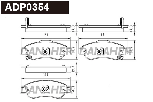 Kit de plaquettes de frein, frein à disque DANAHER ADP0354