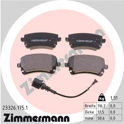 Kit de plaquettes de frein, frein à disque ZIMMERMANN 23326.175.1
