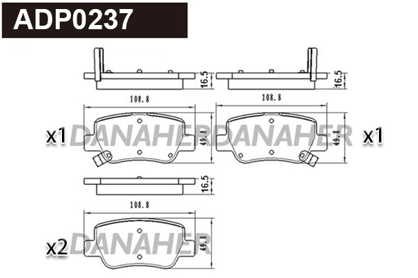 Kit de plaquettes de frein, frein à disque DANAHER ADP0237
