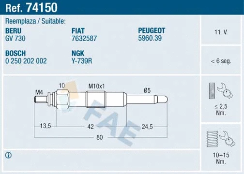 Bougie de préchauffage FAE 74150