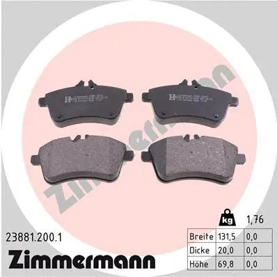 Kit de plaquettes de frein, frein à disque ZIMMERMANN 23881.200.1
